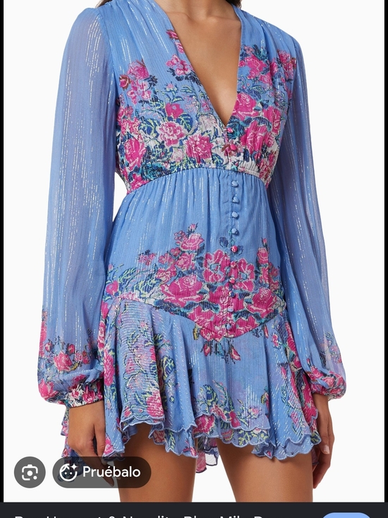 HEMANT & NANDITA Dresses & Skirts - HEMANT & NANDITA Blue Mini Dress with Pink Floral Embroidery